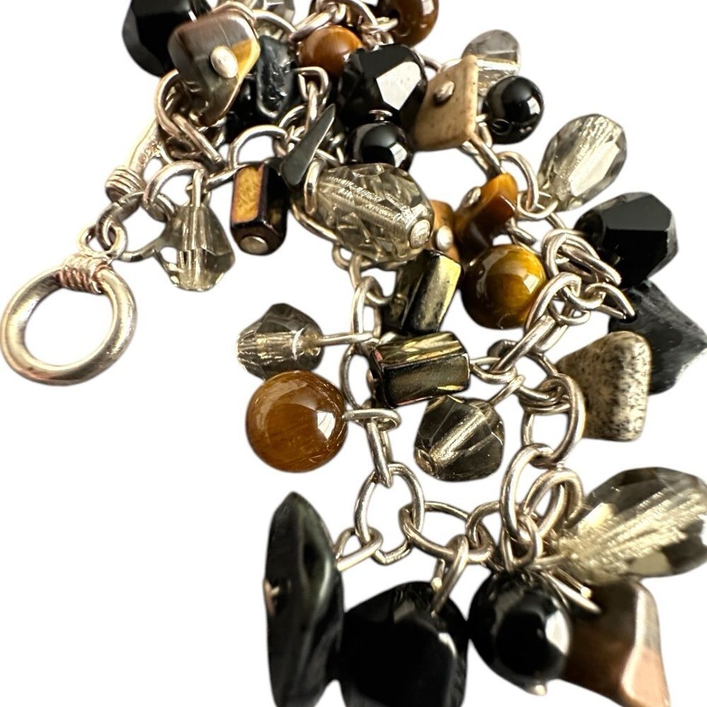 Sterling Silver Charm Bracelet with Genuine Gemstones - Unique Handmade Piece - Picture 13 of 17